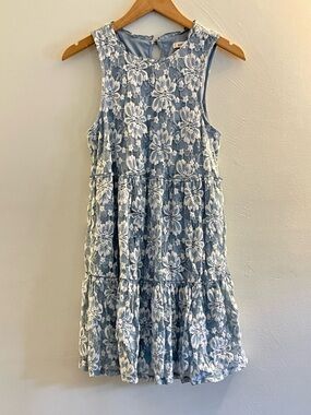 Speechless Light Blue Lace-Overlay Dress